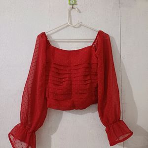 Red Crop Top Long Sleeve