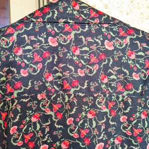 H&M Floral Rose Half Printed Black Shirt