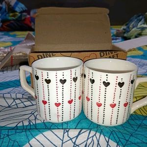 Set Of 2 Heart Print Coffee Mugs 🍺❤️🖤