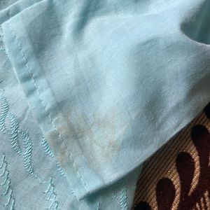 Sea Blue Kurti White Embriodry