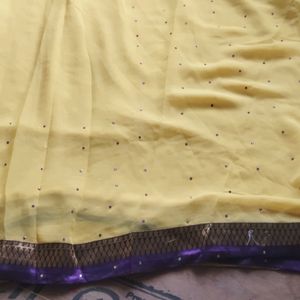 Yellow Saree With Purple Border