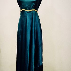 Classy Teal Blue Satin Silk Gown