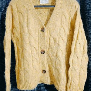 New Zara Yellow Chunky Knit Cardigan Sweater.