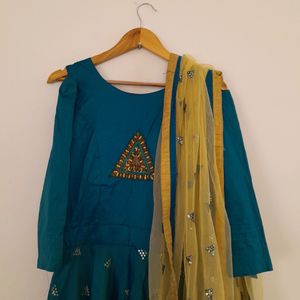 Teal Blue Gown With Dupatta,Pant Beautiful Dress