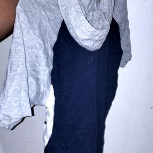 Crop Top Hoodie (S) Size Blue And Grey Colour