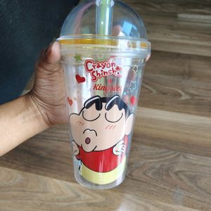 Kids Cartoon Print Milk Glass With Straw