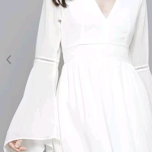 White A-line Dress with Bell Sleeves