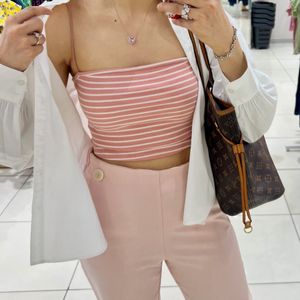 Pink & White Stripes Crop Top