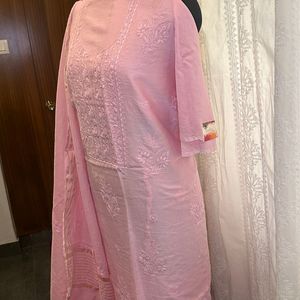 Unstitched Pink Chikankari Kurti