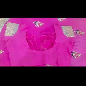 Pink Chiffon Saree With Blouse