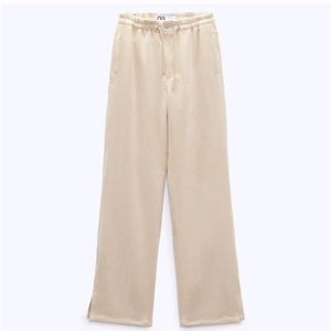 Zara Beige Corduroy High Waisted Wide Leg Pant