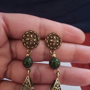 Green Beads Oxidised Choker Necklace Set