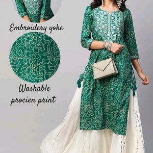 Women Embroiderd Straight Kurta (Green)