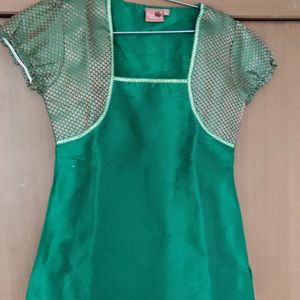 Women Green Silk Short Kurti/ Top/ Blouse