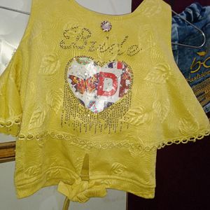 (1.5 Yr-2.5yr)Yellow Top With denim Shorts