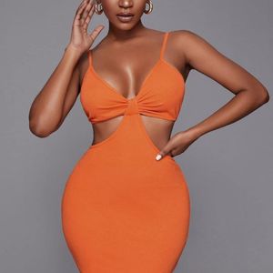 Urbanic Neon Orange Backless Cutout Body Corn Dres