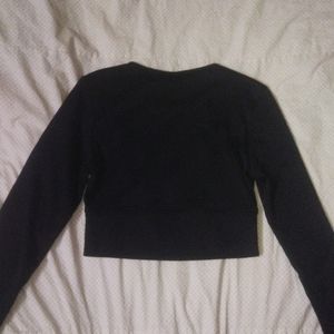 H&M Black Ribbed Fitted Crop Top Full Sleeves