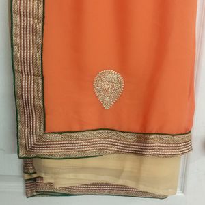 Orange Cream Saree