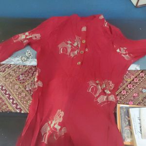 Beautiful Printed Red Kurta For Daily Wear