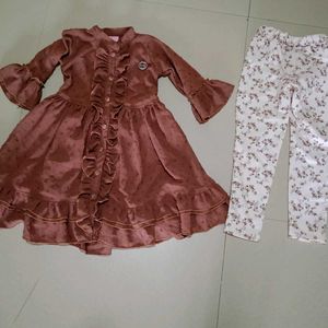 Girls Brown Color Kurti Set