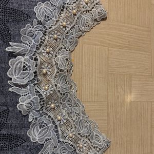 Lace And Pearl Detailing Boat Neck Top