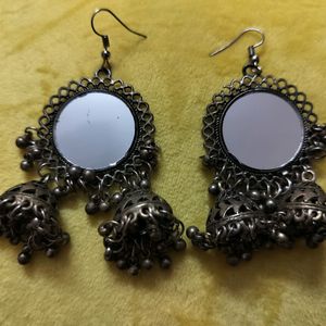 Oxidised Earrings With Mirror