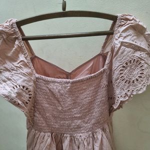 Korean Peach Cotton Schiffli Dress