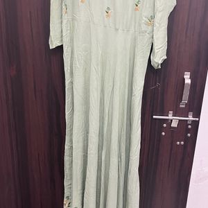 Light Green Anarkali Women Kurta  With Embroide