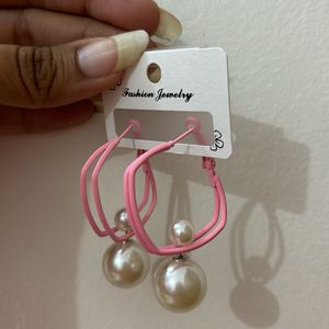 Baby Pink Earrings With Pearl Drop