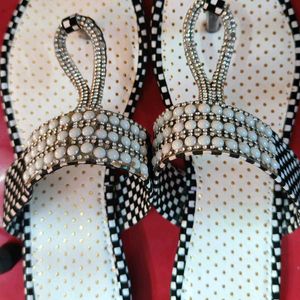 White Black Slippers For Women Party Wear