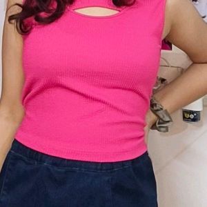 cute pink crop top with neck cut