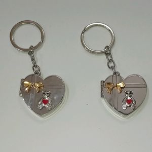 Heart Teddy Metal Photo Frame Keychain 1 Set