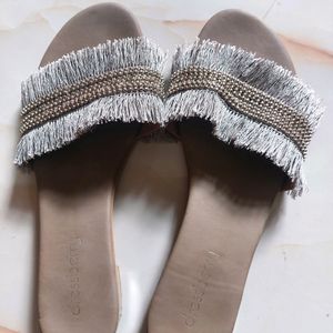 Women's Grey Embellished Flat