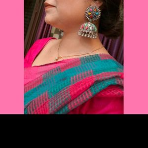 Silver Jhumka With Multi Colour Stone