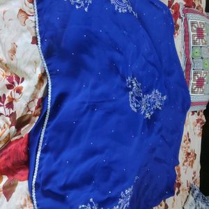 Beautiful Blue Colour Hand Embroidery Saree