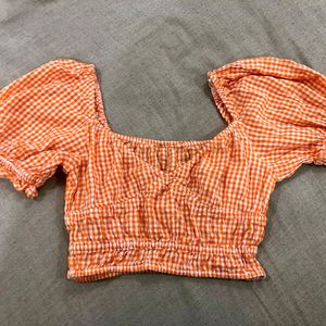 Orange Checkered Crop Top