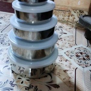 ⤵️Set Of 5 Piece Stainless Steel Box With Lid Stor