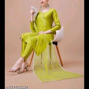 Lime Green Kurta Pent Set With Dupatta