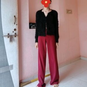 Maroon Highrise Flared Korean Formal Casual Pants