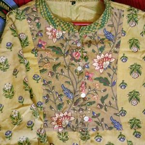 A-line Yellow Kurti For Women