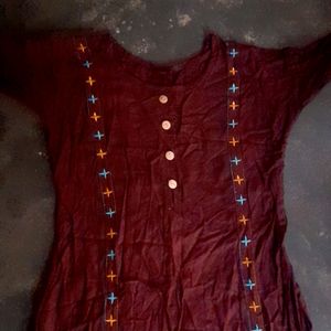 Burgundy Color Kurti Rayon Far Dally Use