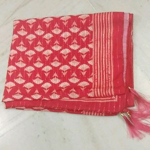 Red Color Cotton Blend One Side Chunni