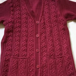 Maroon Front Button Sweater