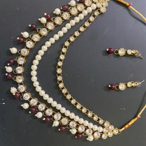 Jwellery Set..Red Moti Three Layer Set