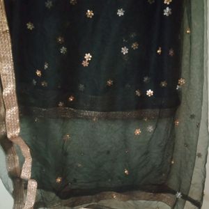 Black Dupatta With Golden Lace