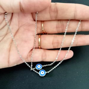 Blue Evil Eyes Silver Anklet And Bracelet