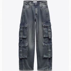 ZARA Mid Rise TRF Multipocket Denim Cargo