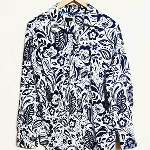 Blue Printed Cotton Shirt Size-40-42