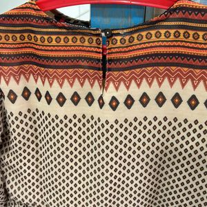 Tan and brown printed Kurti style top