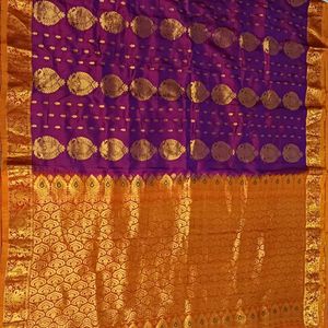 Beautiful Magenta Purple And Golden Silk Saree